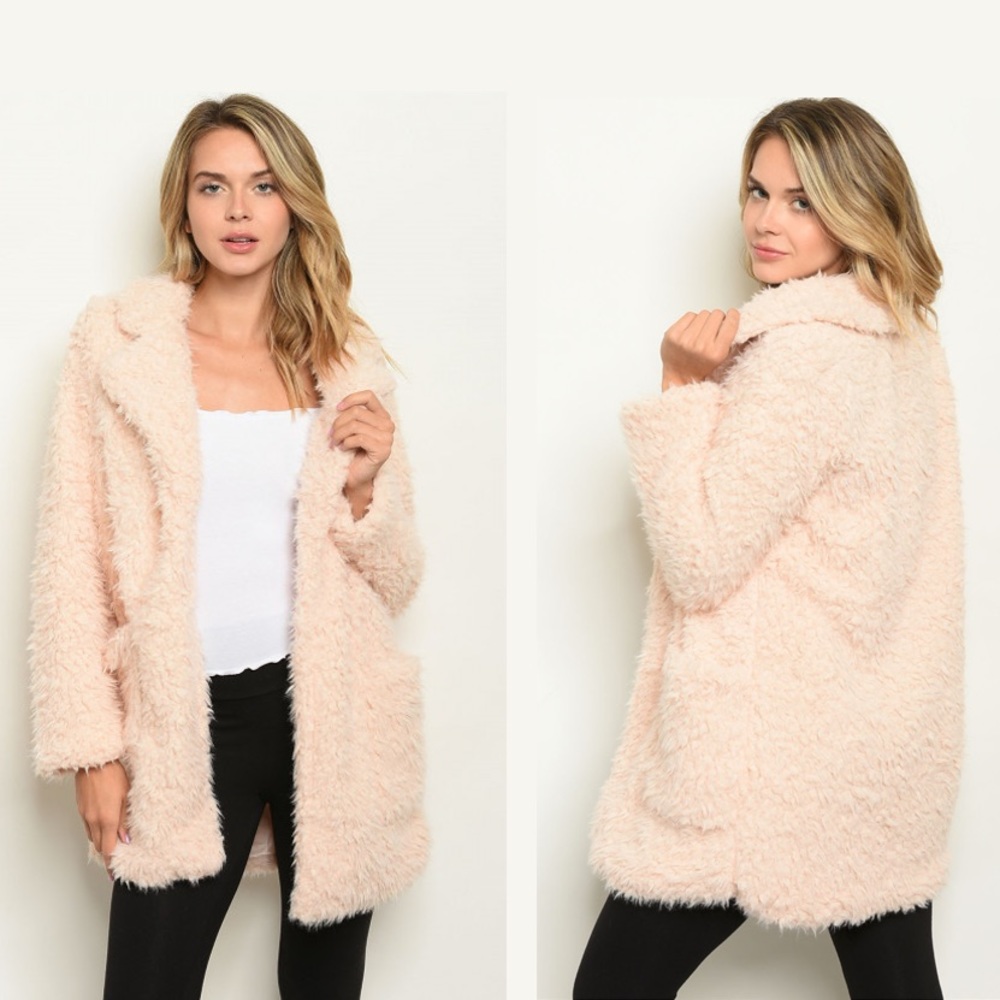 Blush Shaggy Faux Fur Coat